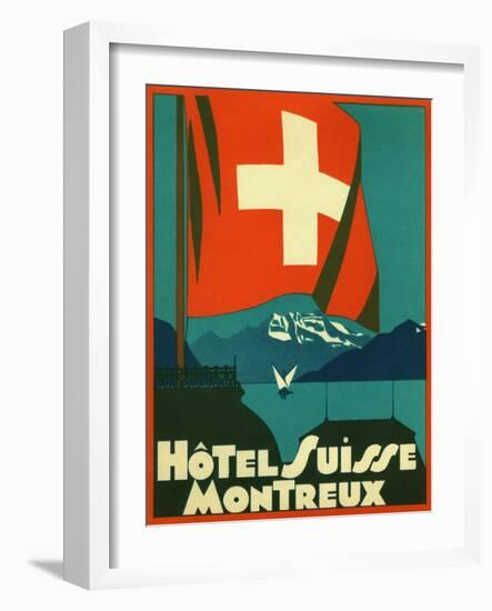 Hotel Suisse Montreux Luggage Label-null-Framed Giclee Print