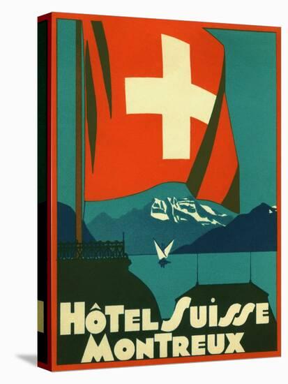 Hotel Suisse Montreux Luggage Label-null-Stretched Canvas