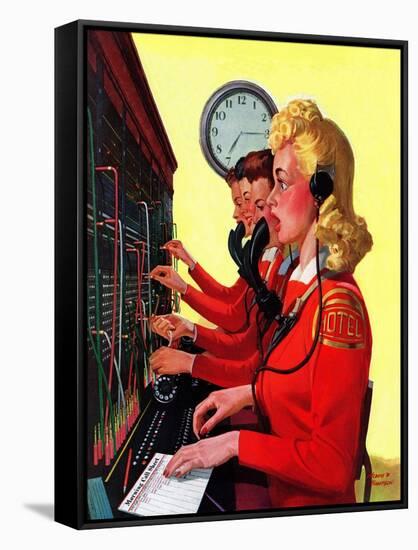 "Hotel Switchboard Operators," June 21, 1941-Albert W. Hampson-Framed Stretched Canvas