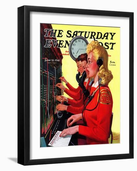 "Hotel Switchboard Operators," Saturday Evening Post Cover, June 21, 1941-Albert W. Hampson-Framed Giclee Print
