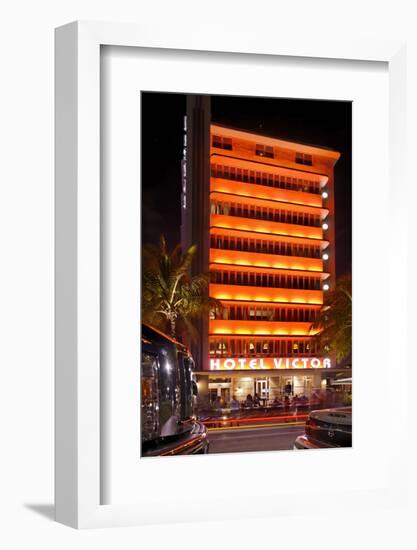 Hotel 'Victor' at Night, Ocean Drive, Miami South Beach, Art Deco District, Florida, Usa-Axel Schmies-Framed Photographic Print