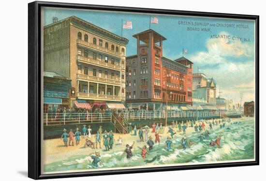 Hotels on Boardwalk, Atlantic City, New Jersey-null-Framed Art Print