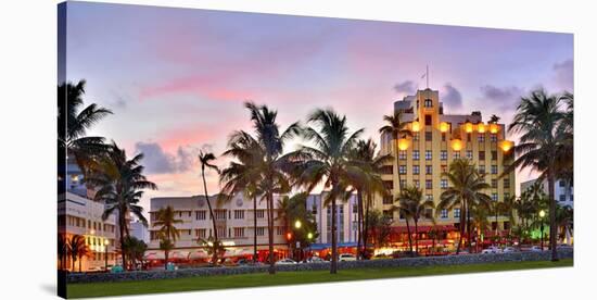 Hotels on Ocean Drive in the Art Deco District of South Miami Beach in Miami, Florida, USA-null-Stretched Canvas