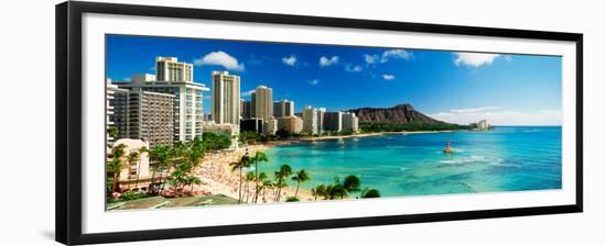 Hotels on the Beach, Waikiki Beach, Oahu, Honolulu, Hawaii, USA-null-Framed Premium Photographic Print