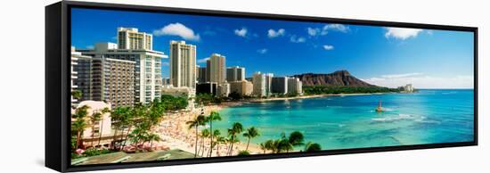 Hotels on the Beach, Waikiki Beach, Oahu, Honolulu, Hawaii, USA-null-Framed Stretched Canvas