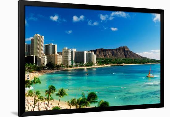 Hotels on the beach, Waikiki Beach, Oahu, Honolulu, Hawaii, USA-null-Framed Photographic Print