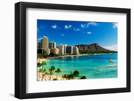 Hotels on the beach, Waikiki Beach, Oahu, Honolulu, Hawaii, USA-null-Framed Photographic Print