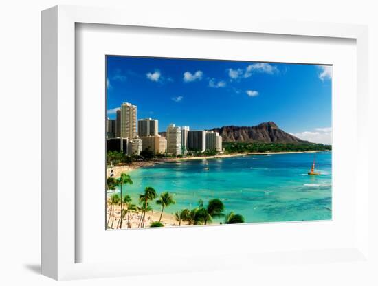 Hotels on the beach, Waikiki Beach, Oahu, Honolulu, Hawaii, USA-null-Framed Photographic Print