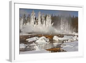 Hotspring and snow covered trees, Silex Spring, Fountain Paint Pots Basin, Lower Geyser Basin-Allen Lloyd-Framed Photographic Print