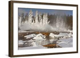 Hotspring and snow covered trees, Silex Spring, Fountain Paint Pots Basin, Lower Geyser Basin-Allen Lloyd-Framed Photographic Print