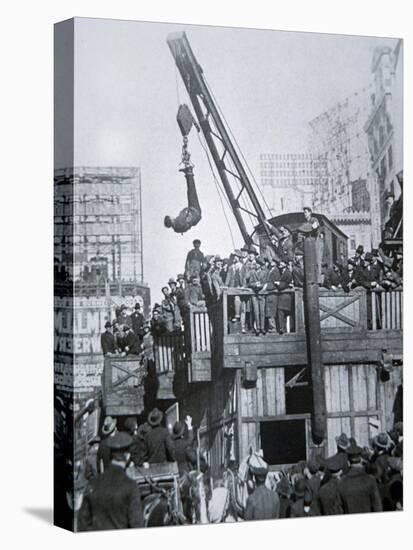 Houdini Escaping from a Strait-jacket While Suspended from a Crane in New York City-null-Stretched Canvas