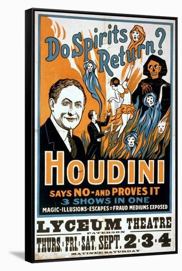 Houdini, Poster Art for Magic Show by Harry Houdini, 1909-null-Framed Stretched Canvas