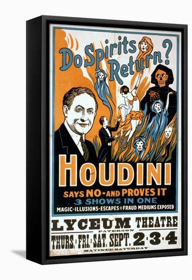 Houdini, Poster Art for Magic Show by Harry Houdini, 1909-null-Framed Stretched Canvas