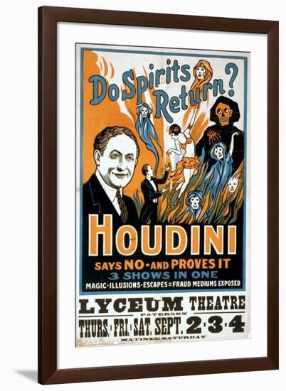 Houdini, Poster Art for Magic Show by Harry Houdini, 1909-null-Framed Photo