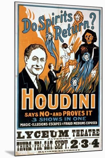 Houdini, Poster Art for Magic Show by Harry Houdini, 1909-null-Mounted Photo