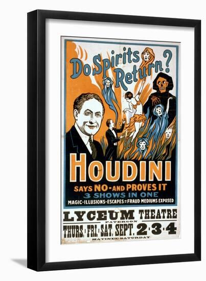 Houdini, Poster Art for Magic Show by Harry Houdini, 1909-null-Framed Photo