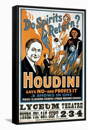 Houdini, Poster Art for Magic Show by Harry Houdini, 1909-null-Framed Stretched Canvas