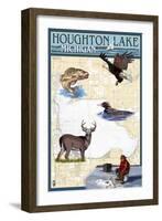 Houghton Lake, Michigan - Lake Chart-Lantern Press-Framed Art Print