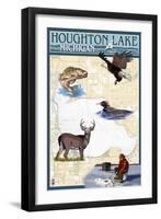 Houghton Lake, Michigan - Lake Chart-Lantern Press-Framed Art Print