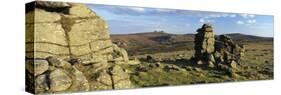 Hound Tor granite rock formation in evening sunlight, near Manaton, Dartmoor National Park, Devon-Stuart Black-Stretched Canvas