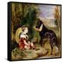 Hours of Innocence: Lord Alexander Russell Son of the 6th Duke of Bedford with His Dog-Edwin Henry Landseer-Framed Stretched Canvas