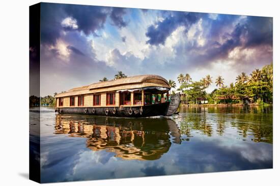 House Boat in Backwaters-Marina Pissarova-Stretched Canvas