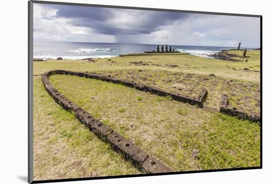 House Foundation and Sevem Moai in the Tahai Archaeological Zone-Michael-Mounted Photographic Print