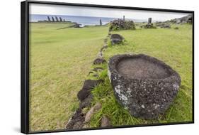 House Foundation and Seven Moai in the Tahai Archaeological Zone-Michael-Framed Photographic Print