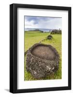 House Foundation and Seven Moai in the Tahai Archaeological Zone-Michael-Framed Photographic Print