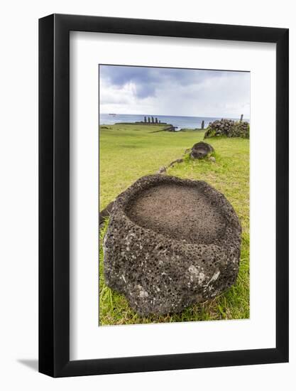 House Foundation and Seven Moai in the Tahai Archaeological Zone-Michael-Framed Photographic Print