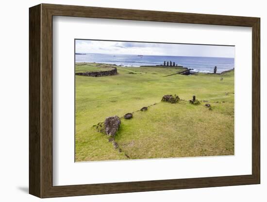 House Foundation and Six Moai in the Tahai Archaeological Zone-Michael Nolan-Framed Photographic Print