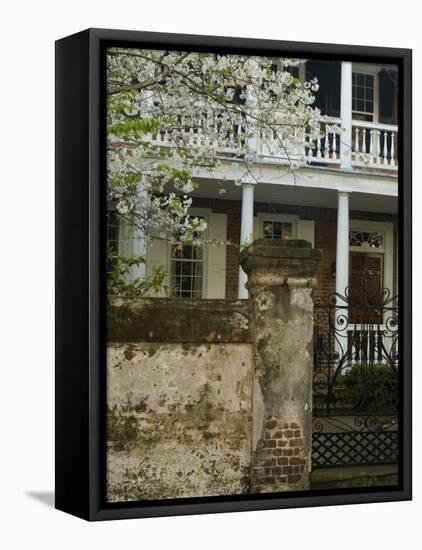 House front with balcony, Charleston, South Carolina, USA-Corey Hilz-Framed Stretched Canvas