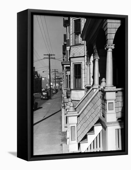 House Fronts in New Bedford-Jack Delano-Framed Stretched Canvas