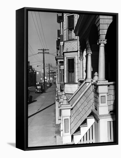 House Fronts in New Bedford-Jack Delano-Framed Stretched Canvas