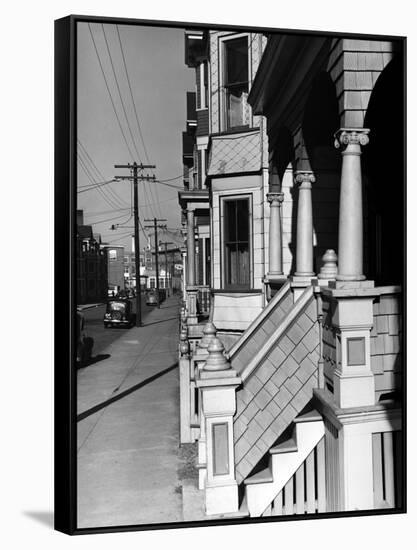 House Fronts in New Bedford-Jack Delano-Framed Stretched Canvas