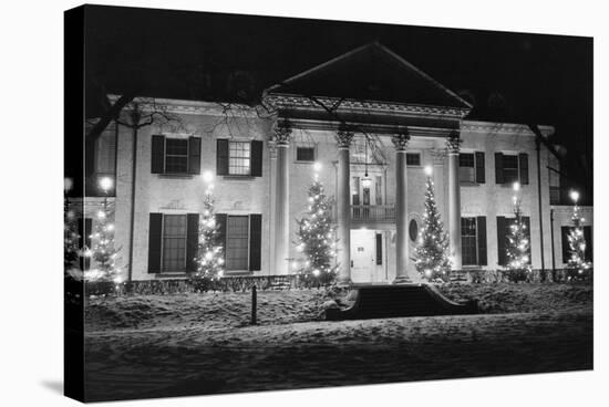 House in Winter with Christmas Lights-null-Stretched Canvas