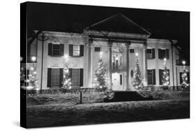 House in Winter with Christmas Lights-null-Stretched Canvas