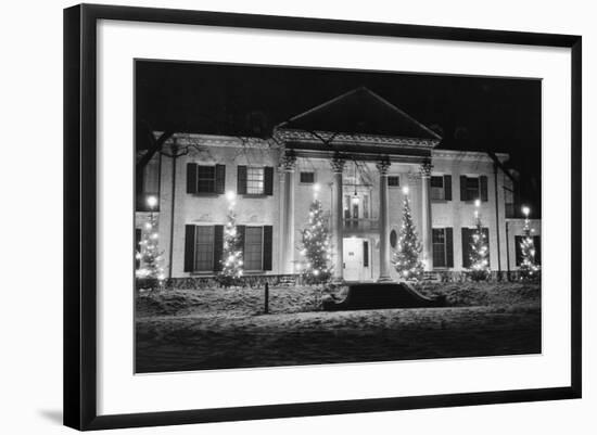 House in Winter with Christmas Lights-null-Framed Photographic Print