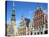 House of Blackheads and St Peters Church, Riga, Latvia-Peter Thompson-Stretched Canvas