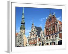 House of Blackheads and St Peters Church, Riga, Latvia-Peter Thompson-Framed Photographic Print