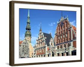 House of Blackheads and St Peters Church, Riga, Latvia-Peter Thompson-Framed Photographic Print