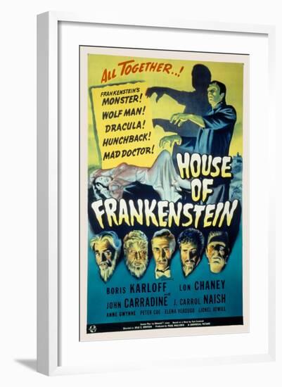 House of Frankenstein, Boris Karloff, Lon Chaney Jr., John Carradine, J. Carrol Naish, 1944-null-Framed Art Print