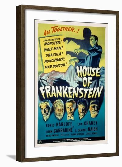 House of Frankenstein, Boris Karloff, Lon Chaney Jr., John Carradine, J. Carrol Naish, 1944-null-Framed Art Print