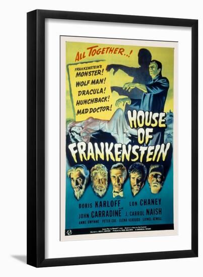 House of Frankenstein, Boris Karloff, Lon Chaney Jr., John Carradine, J. Carrol Naish, 1944-null-Framed Art Print