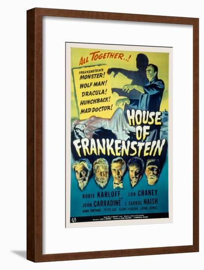 House of Frankenstein, Boris Karloff, Lon Chaney Jr., John Carradine, J. Carrol Naish, 1944-null-Framed Art Print