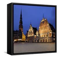 House of the Blackheads at Night, Ratslaukums (Town Hall Square), Riga, Latvia, Baltic States-Gary Cook-Framed Stretched Canvas