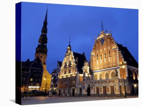 House of the Blackheads at Night, Town Hall Square, Ratslaukums, Riga, Latvia, Baltic States-Gary Cook-Stretched Canvas