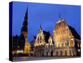 House of the Blackheads at Night, Town Hall Square, Ratslaukums, Riga, Latvia, Baltic States-Gary Cook-Stretched Canvas