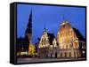House of the Blackheads at Night, Town Hall Square, Ratslaukums, Riga, Latvia, Baltic States-Gary Cook-Framed Stretched Canvas