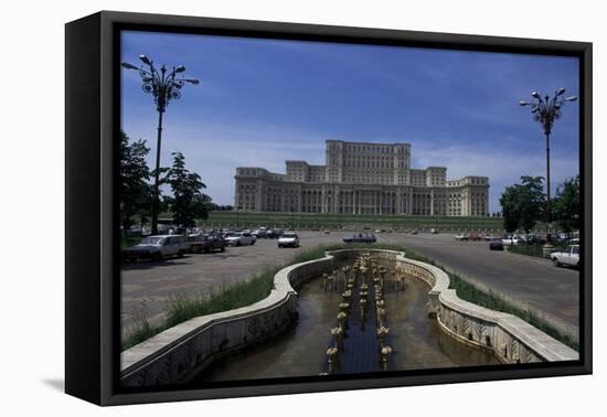 House of the People and Boulevard Unirii, Bucharest, Romania-Charles Bowman-Framed Stretched Canvas